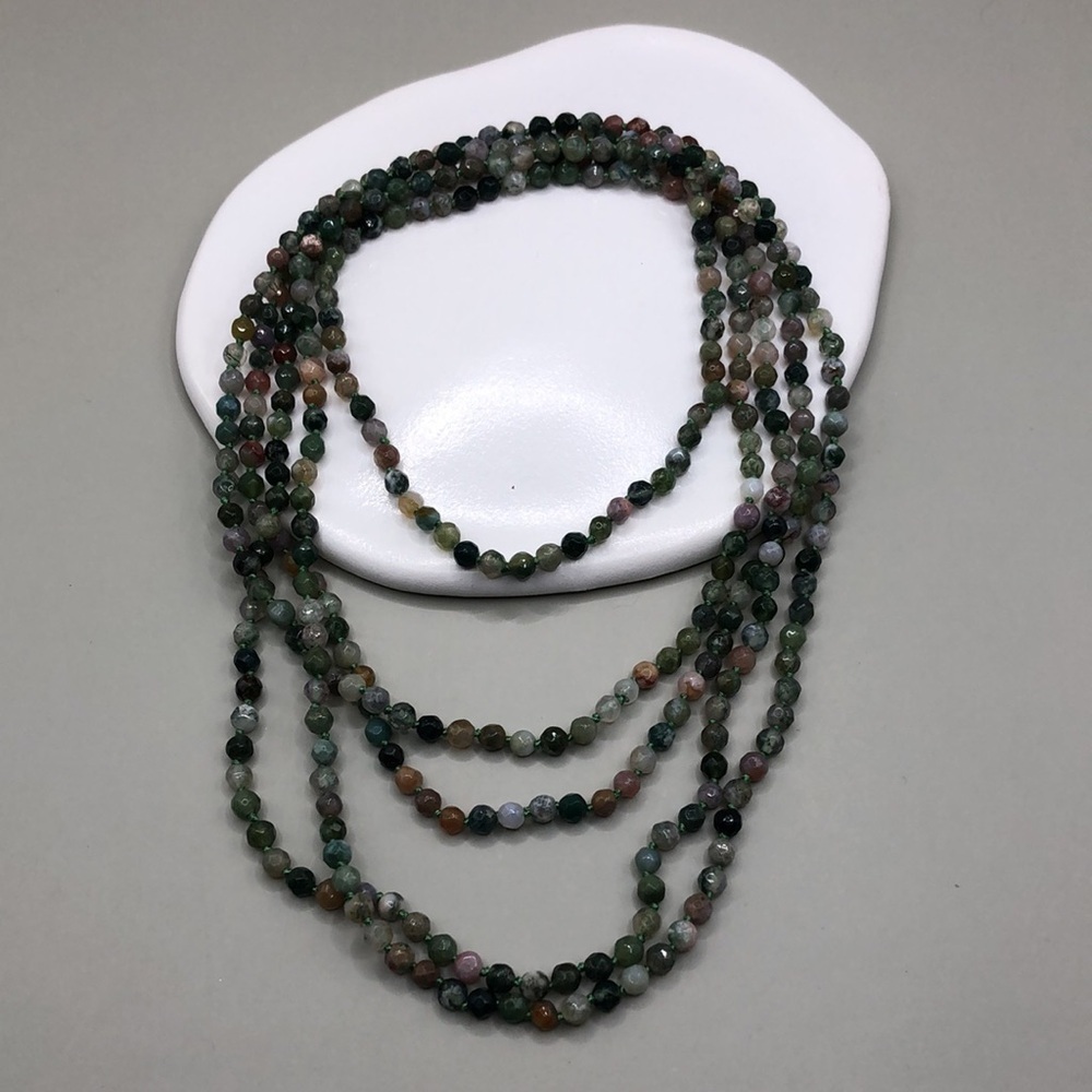 Extra long flapper single strand natural delicate agate stone necklace boho